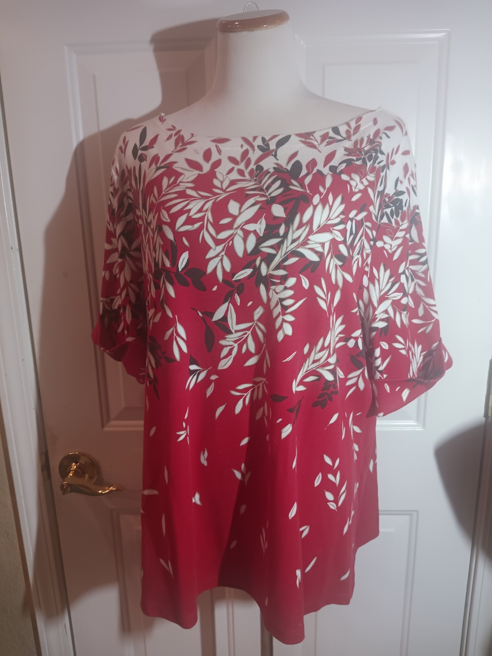 Karen Scott Burgundy Botanical Boatneck Top